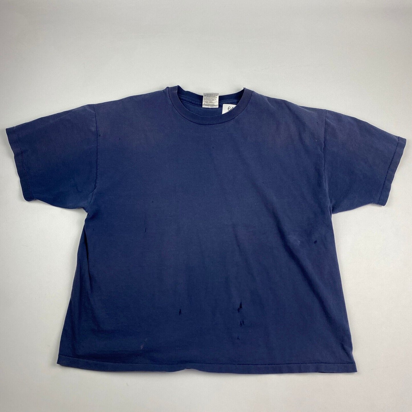 VINTAGE 90s Hanes Faded Distressed Navy Blank T-Shirt sz Large Men