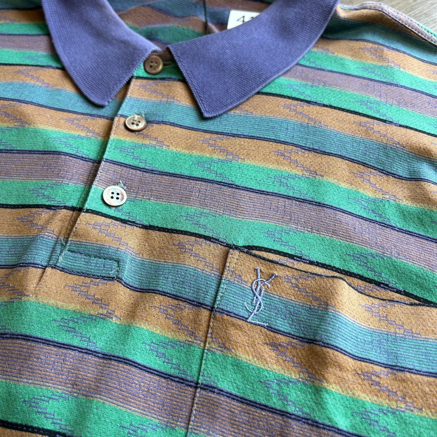 VINTAGE 80s | Yves Saint Laurent Tricots Striped YSL Polo Shirt sz L