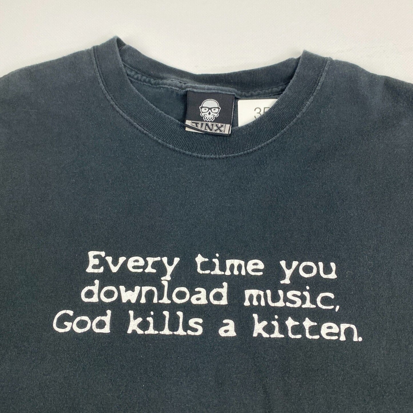 VINTAGE Everytime You Download Music God Kills A Kitten Black T-Shirt sz XL Men