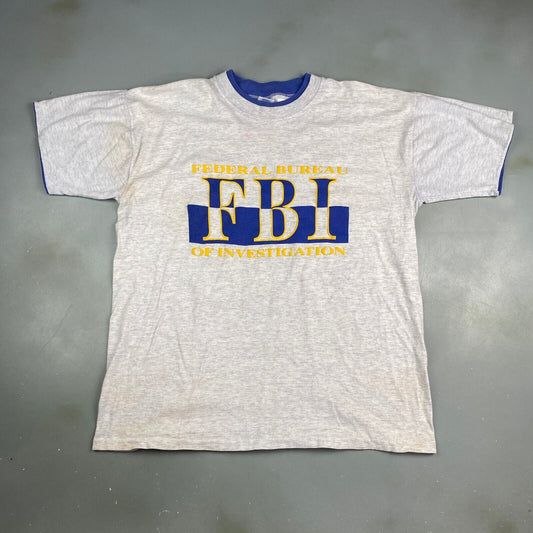 VINTAGE FEDERAL Bureau Of Investigation Grey T-Shirt sz Large Adult