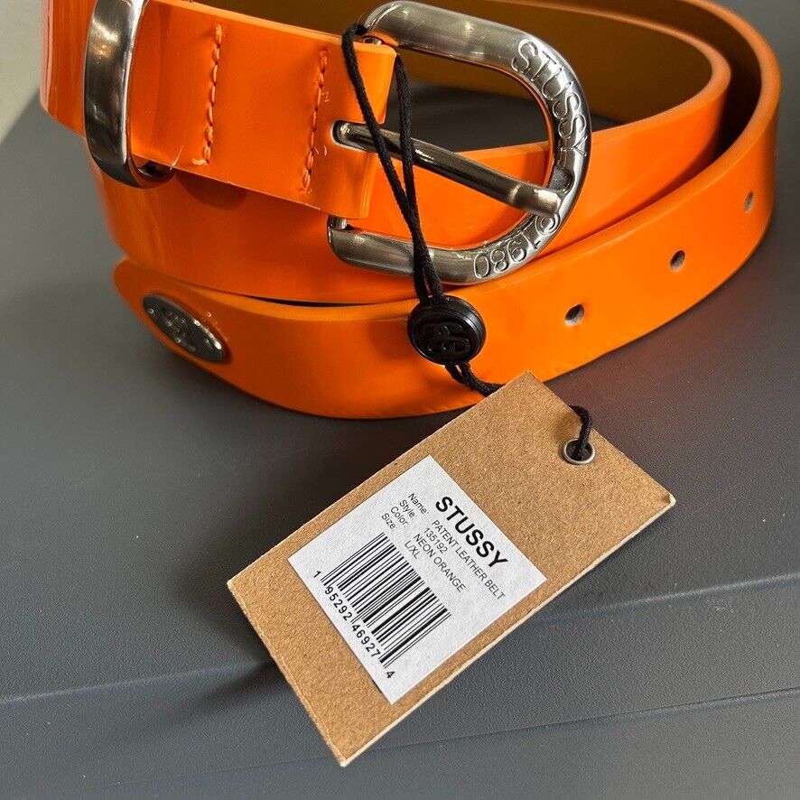 STUSSY Patent Leather Orange Belt NWT sz L/XL