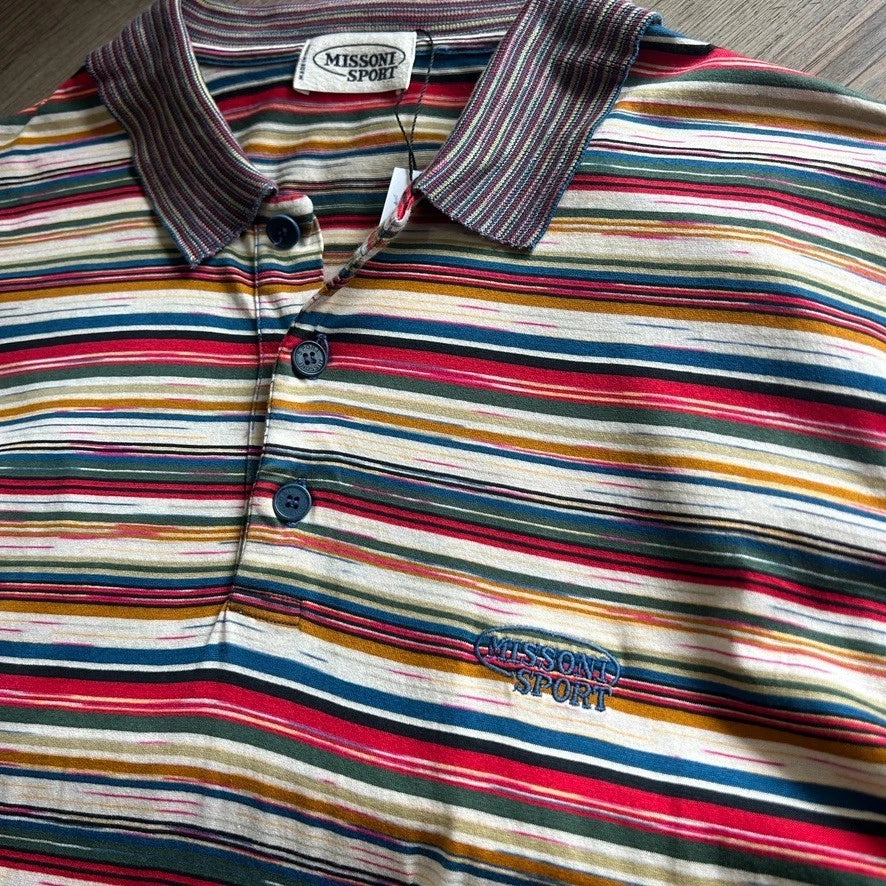 1990s MISSONI SPORT | Multi Color Striped Knit Polo Shirt sz M/L