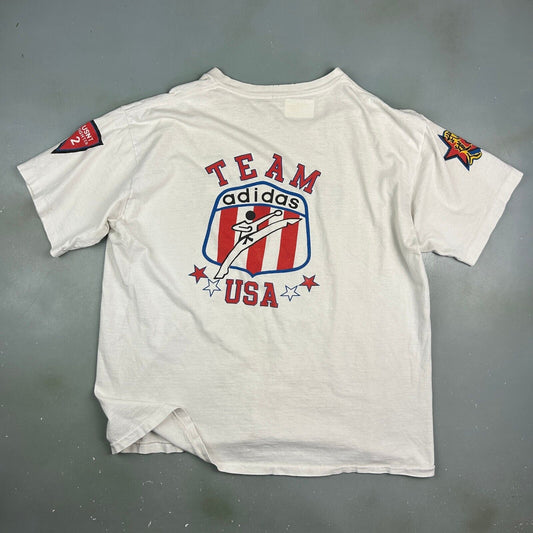 VINTAGE 80s | ADIDAS Team USA Martial Art White T-Shirt sz L Adult