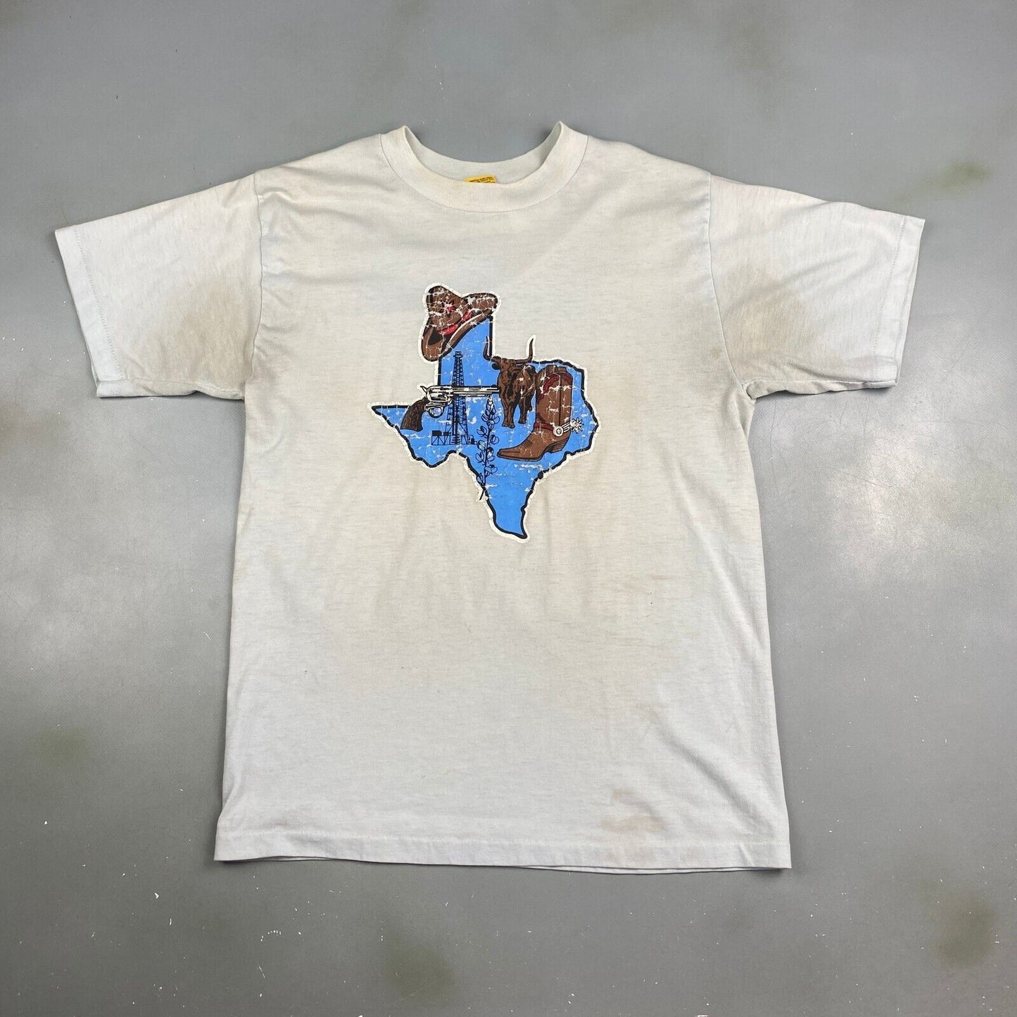 VINTAGE 70s/80s Texas State Faded Light Blue T-Shirt sz Small Men Adult
