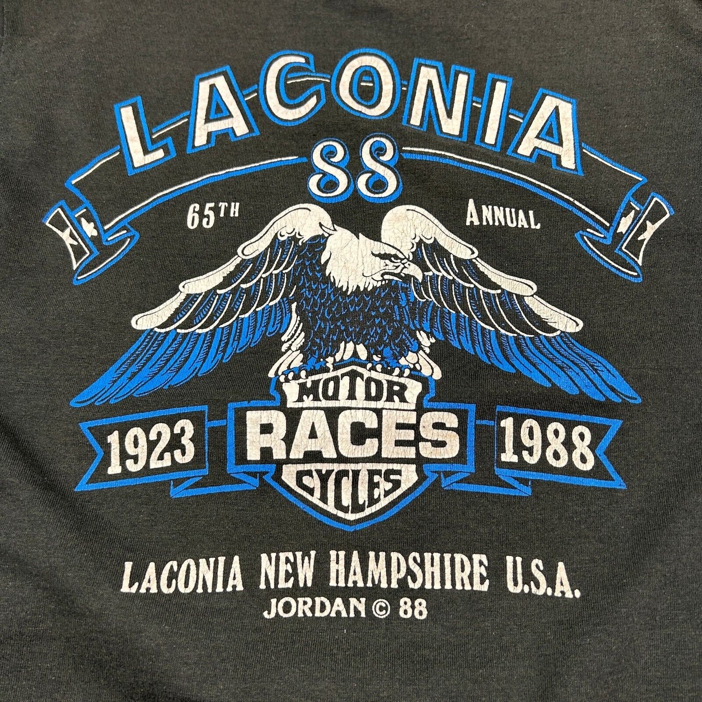 VINTAGE 1988 | Laconia Motor Cycle Races Biker Black T-Shirt sz S-M Adult
