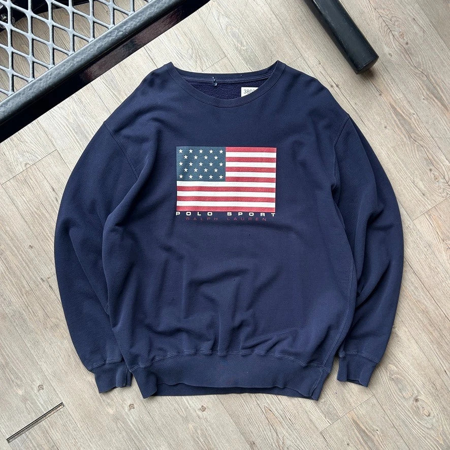 VINTAGE | Polo Sport Ralph Lauren USA Flag Crewneck Sweater sz L/XL