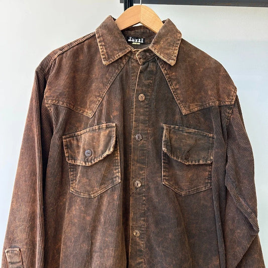 VINTAGE 90s | Brown Acid Washed Jumbo Corduroy Western Button Down Shirt sz XL