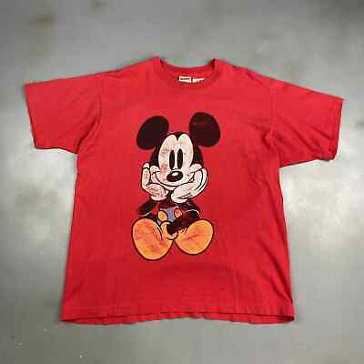 VINTAGE 90s Cute Lil Mickey Mouse Red T-Shirt sz Large Adult MadeinUSA