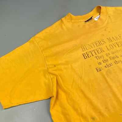 VINTAGE 90s Hunters Make Better Lovers Faded Yellow T-Shirt sz XL Men Adult