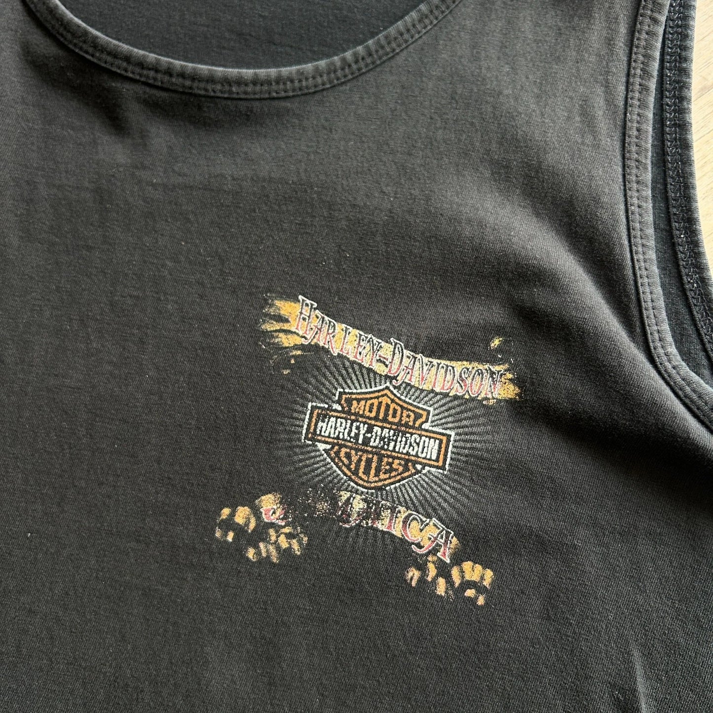 VINTAGE | Jamaica Harley Davidson Biker Sun Faded Sleeveless Tank T-Shirt sz XL