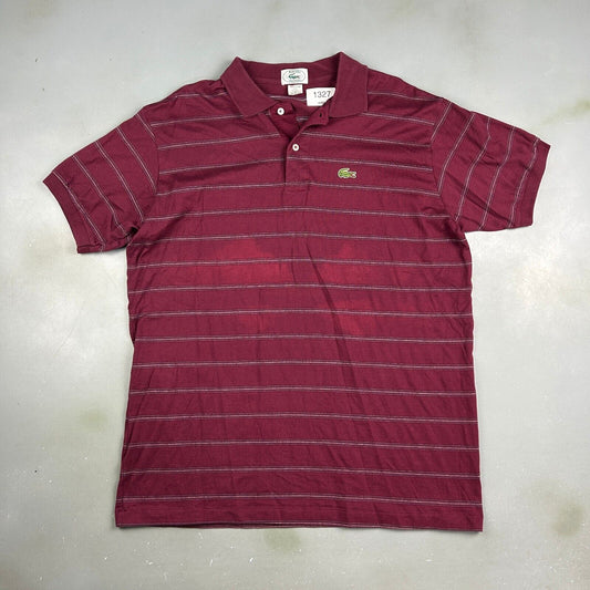 VINTAGE 90s Lacoste Sm Logo Red Striped Polo Shirt sz Large Adult