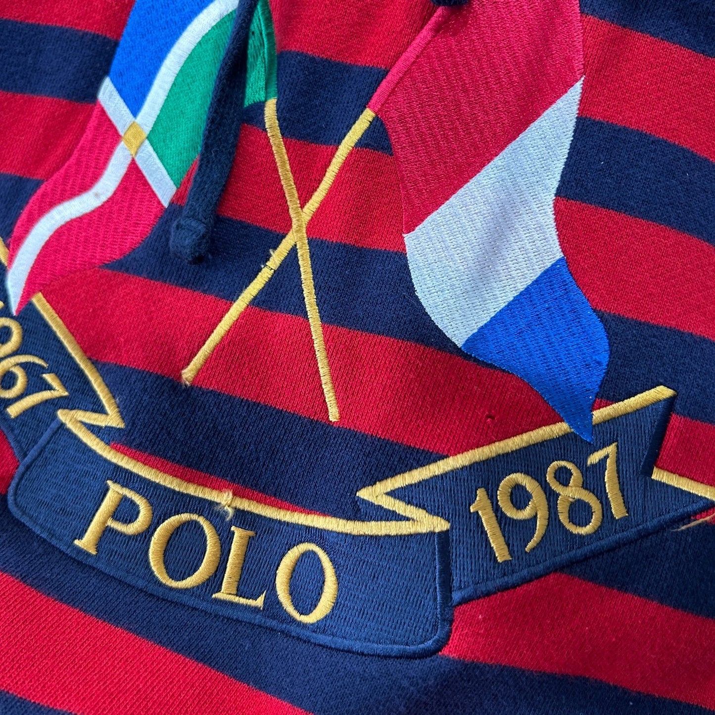 POLO Ralph Lauren Cross Flags Striped Hoodie Sweater sz M