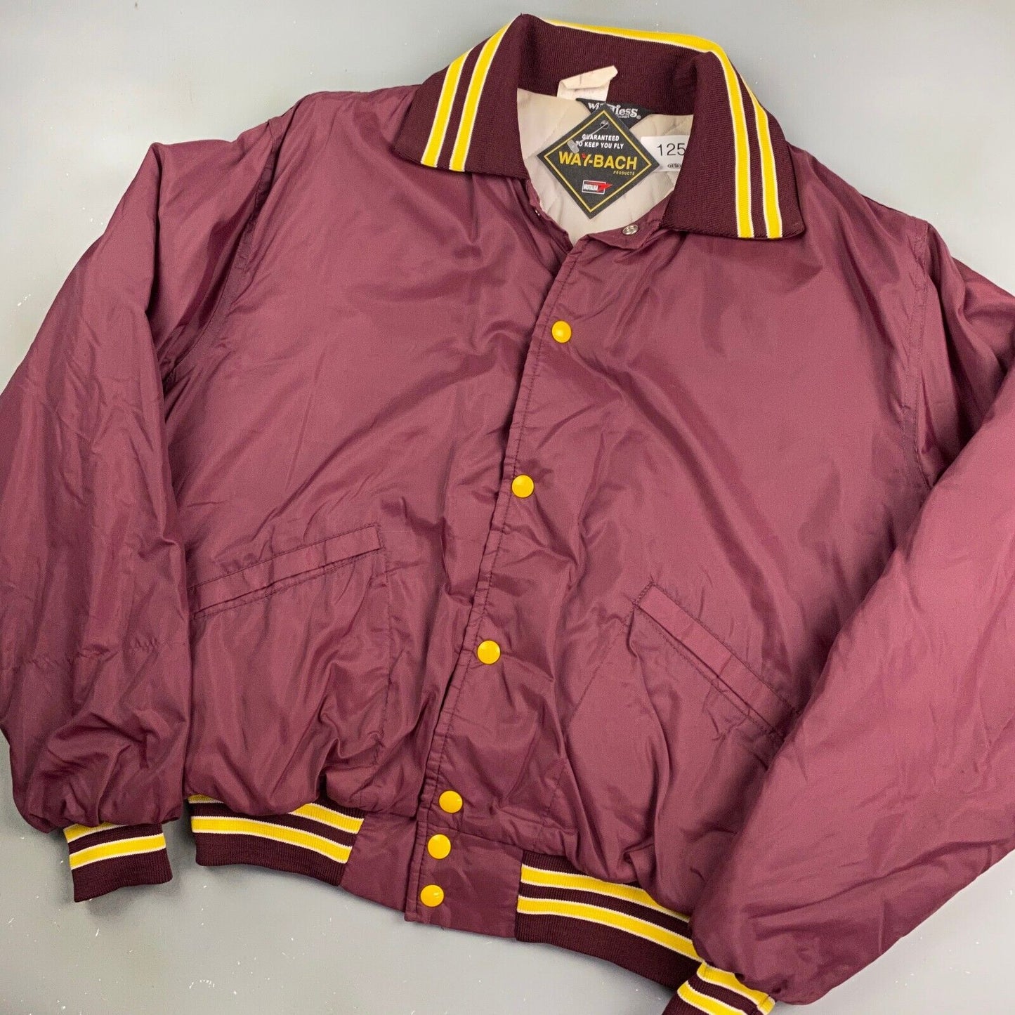 VINTAGE 80s Windless Maroon Varsity Button Snap Jacket sz Large Adult