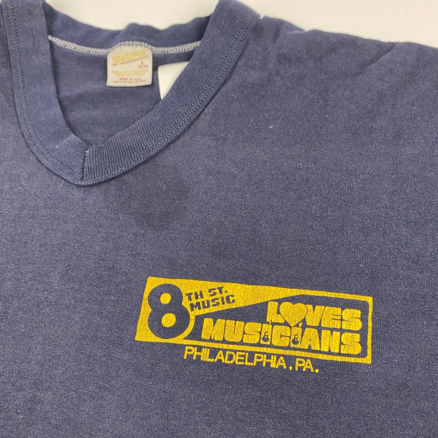 VINTAGE 80s 8th Street Music Philadelphia Navy Band T-Shirt sz Medium Men