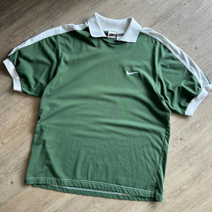 1990s | NIKE F.I.T Collared Cotton Jersey T-Shirt sz M/L