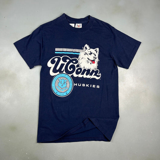 VINTAGE 80s | University Of Connecticut Huskies Navy T-Shirt sz S Adult