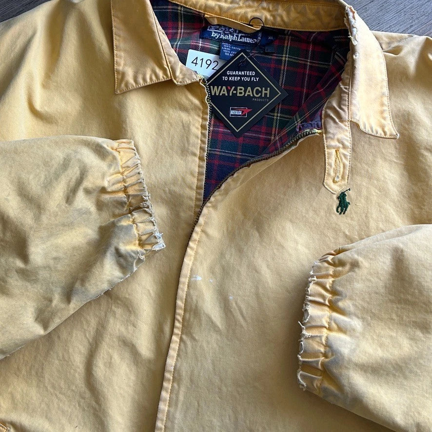 VINTAGE 90s | Polo By Ralph Lauren Faded Thrashed Yellow Harrington Jacket sz XL