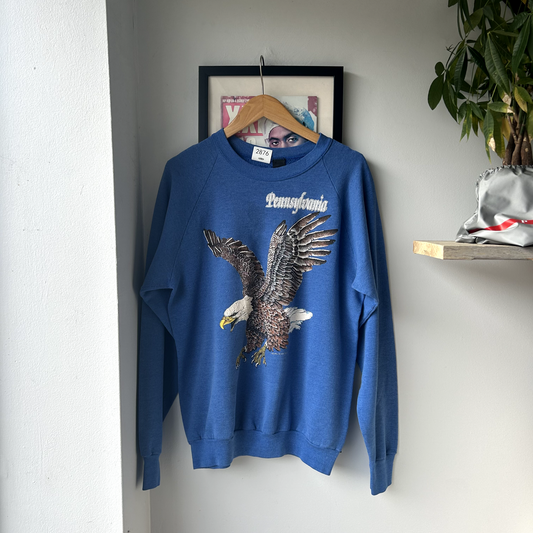 VINTAGE 1989 | Pennsylvania American Bald Eagle Blue Crewneck Sweater sz M Adult