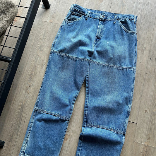 VINTAGE | Dickies Faded Blue Baggy Double Knee Jeans Pants sz W35 L30