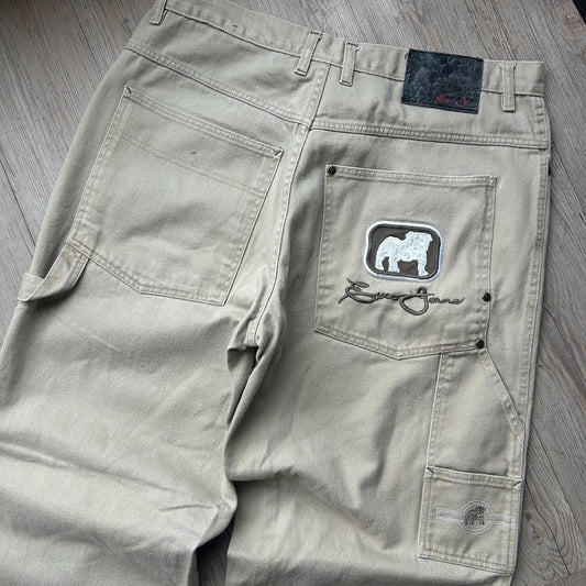 VINTAGE | EXCO Baggy Beige Embroidered Denim Pants sz W36 L32