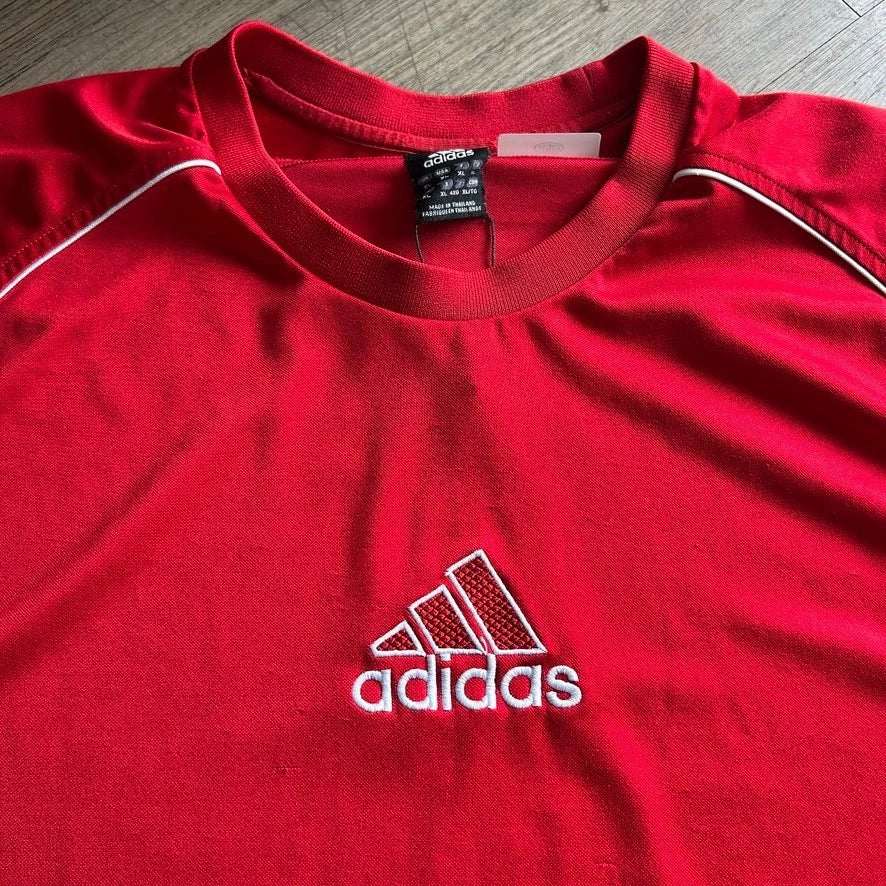 ADIDAS Y2k | Centre Logo Red Running Climalite Jersey T-Shirt sz XL