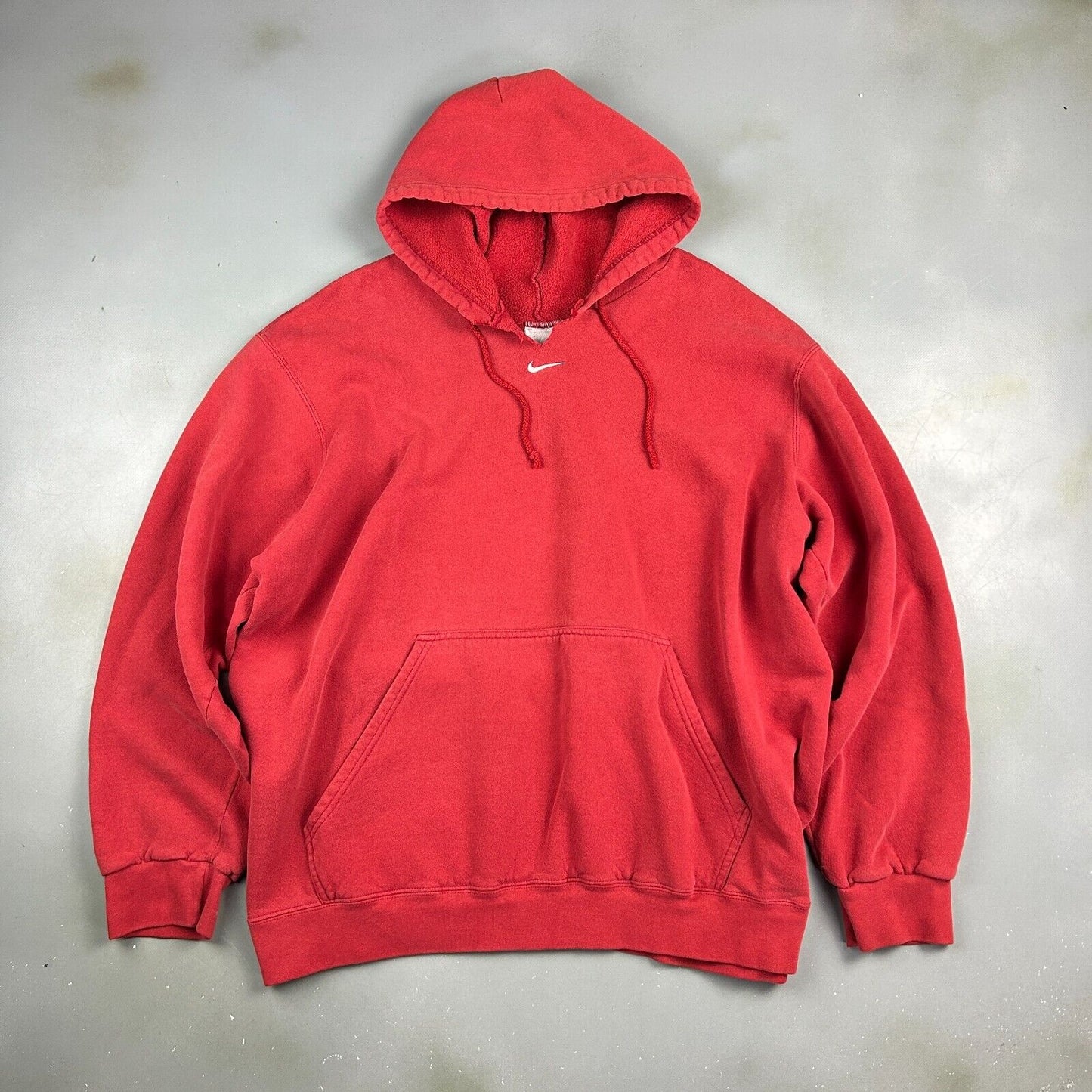 VINTAGE 90s | NIKE Mid Swoosh Faded Red Hoodie Sweater sz XL Adult