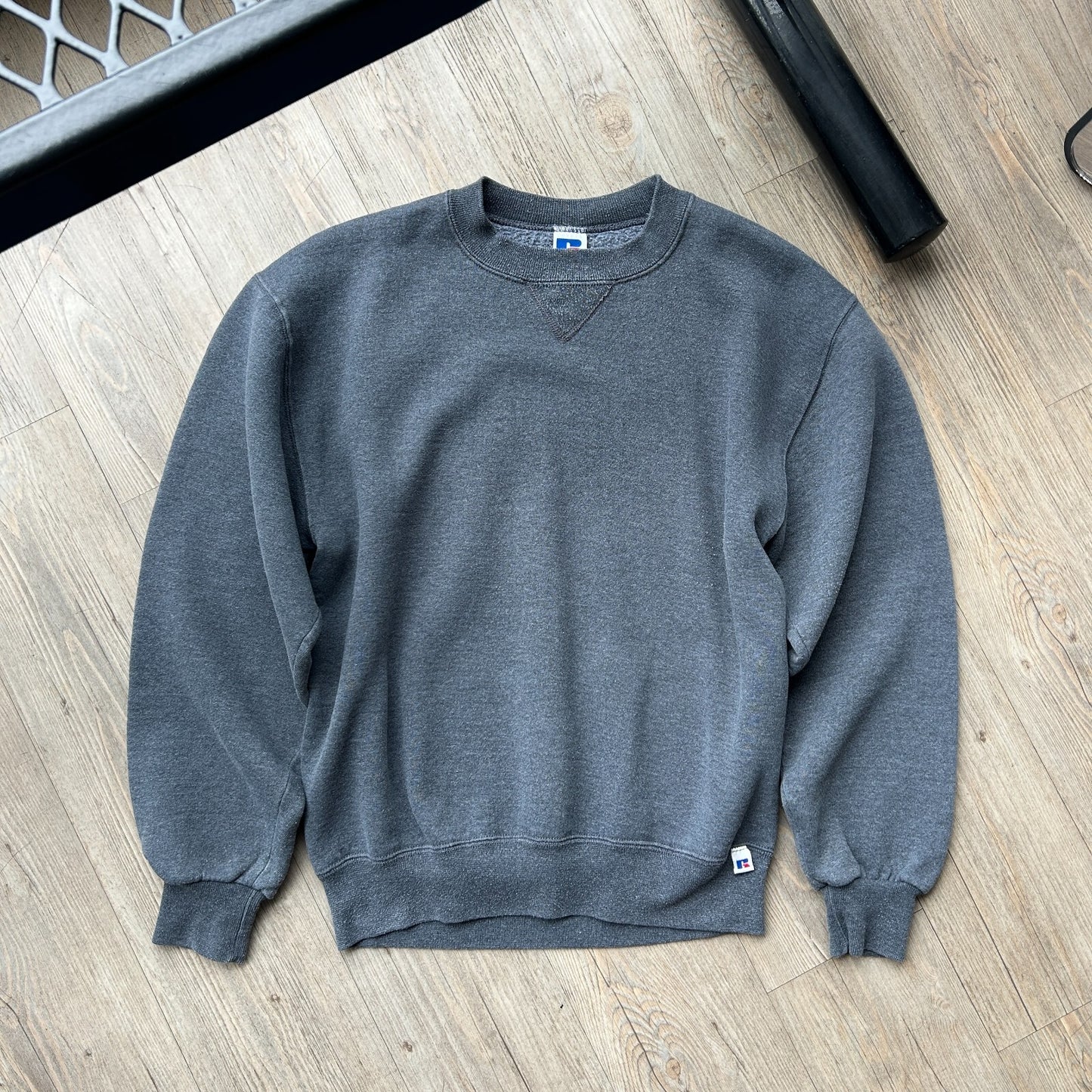 VINTAGE 90s | Russell Athletic Charcoal Crew Sweater Made in USA sz M