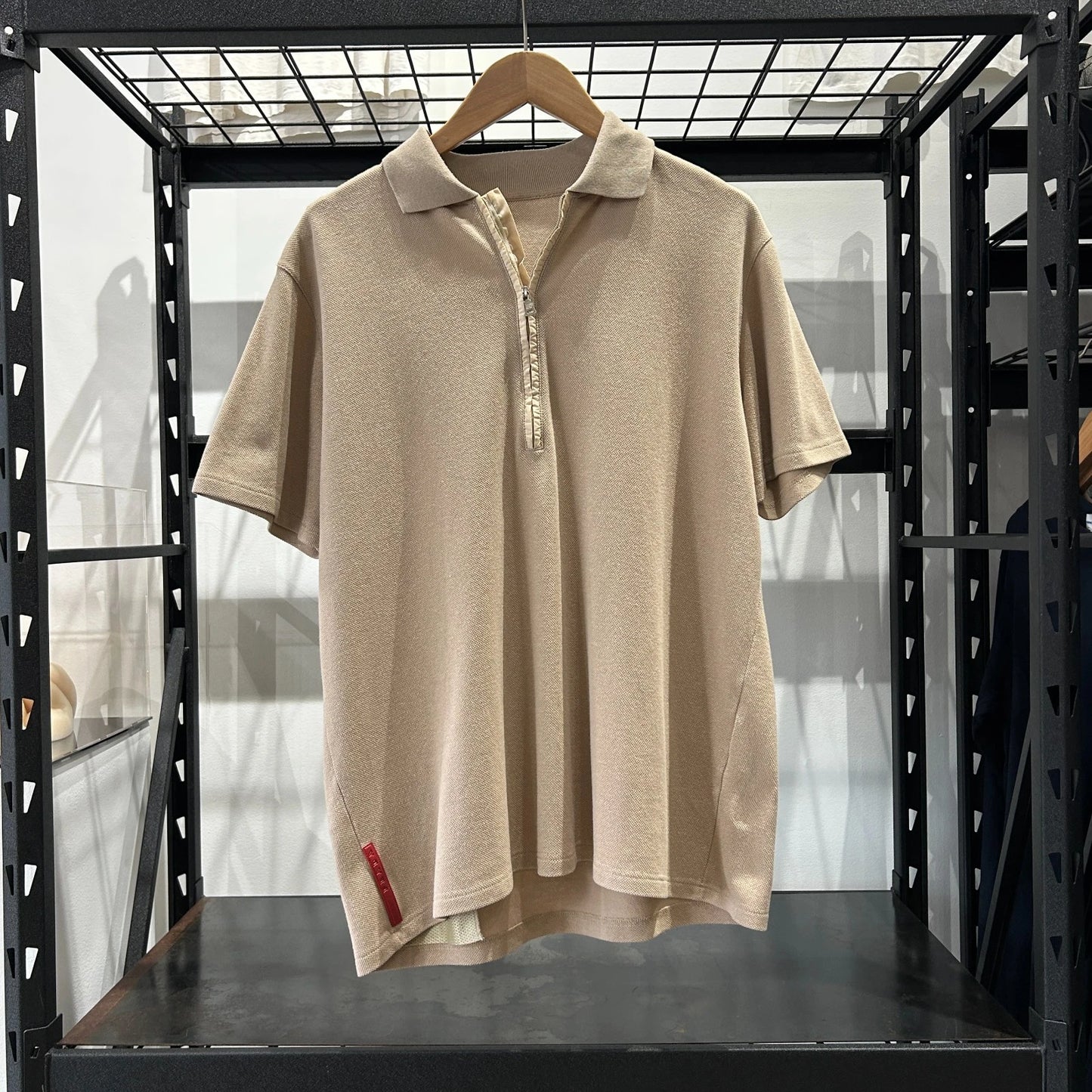 VINTAGE | Prada Linea Rossa Tan 1/4 Zip Polo Shirt sz XL