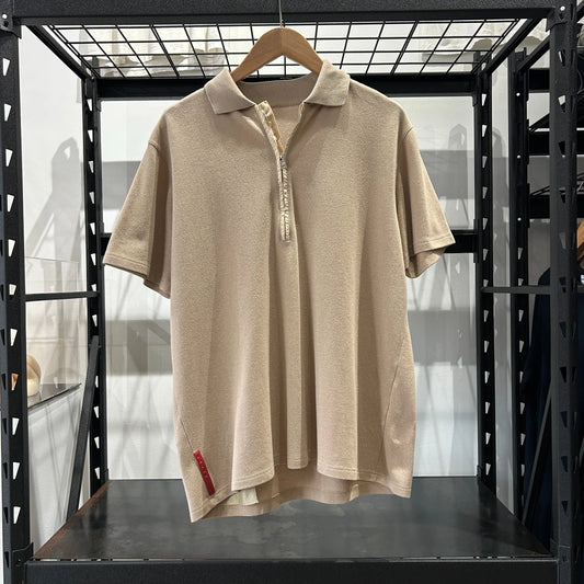 VINTAGE | Prada Linea Rossa Tan 1/4 Zip Polo Shirt sz XL
