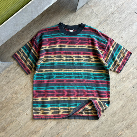 VINTAGE 90s | Striped Ikat Reggae Rasta Textured Surf Skate T-Shirt sz L/XL