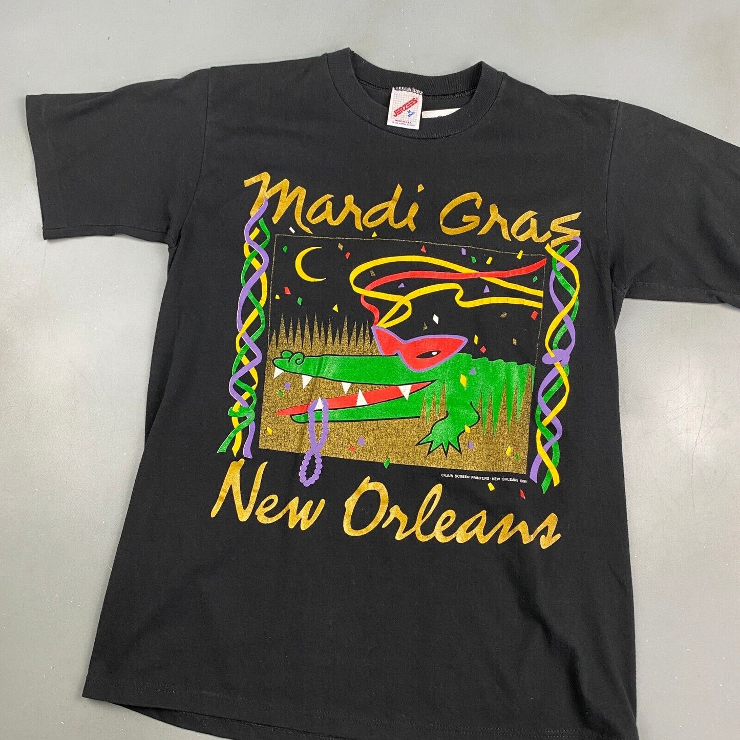 Vintage 90s Mardi Gras New Orleans Black T-Shirt sz Small Men Adult