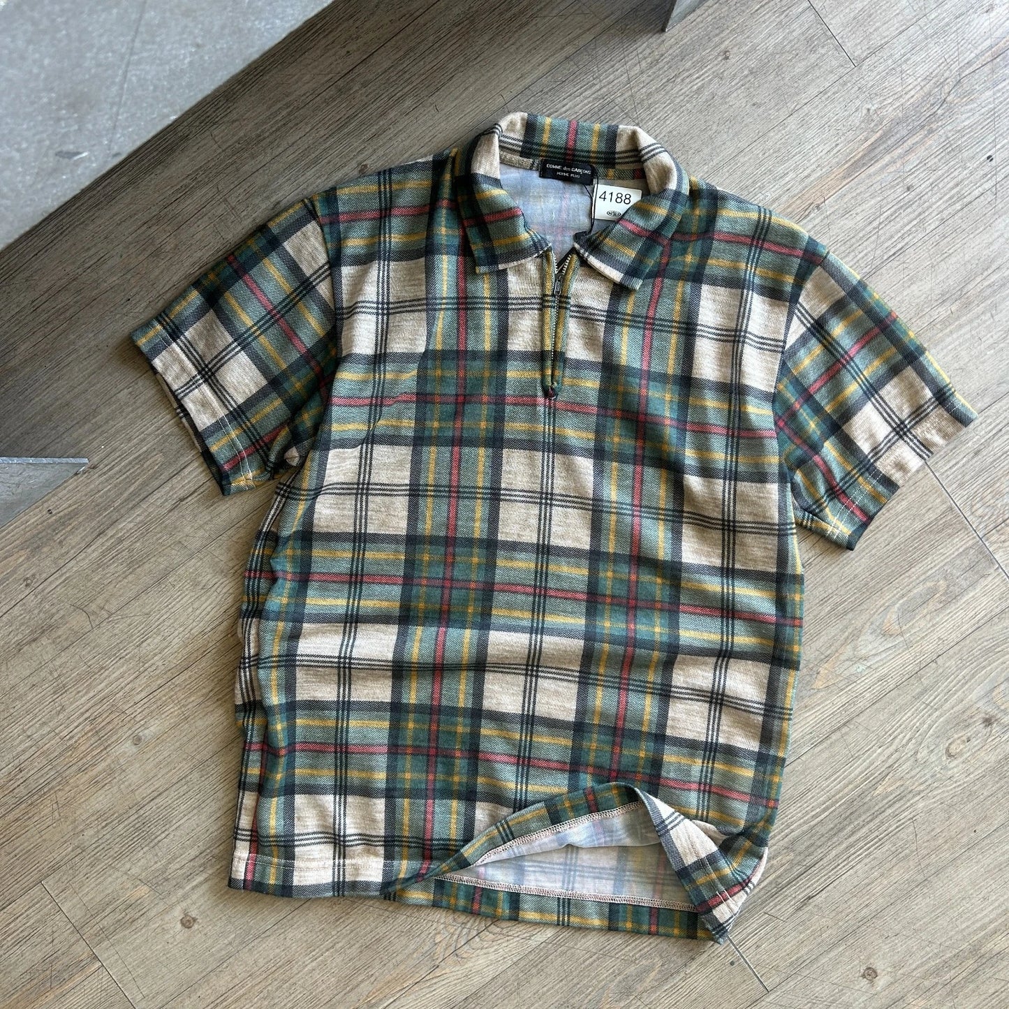 VINTAGE 1996 | Comme des Garcons Homme Plus Plaid 1/4 Zip Polo Shirt sz S/M