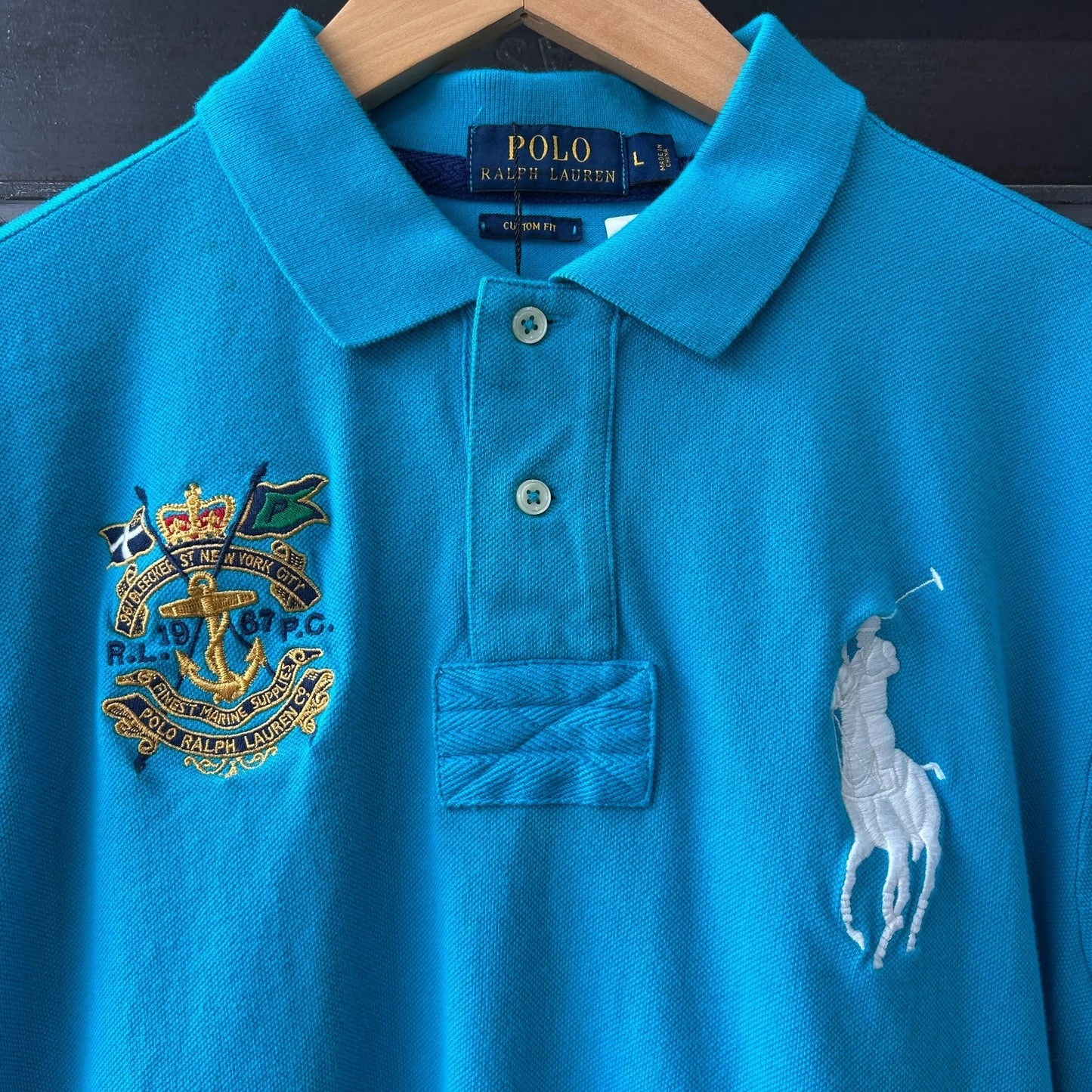VINTAGE | Polo by Ralph Lauren Big Pony Bleeker St NY Blue Polo Shirt sz L
