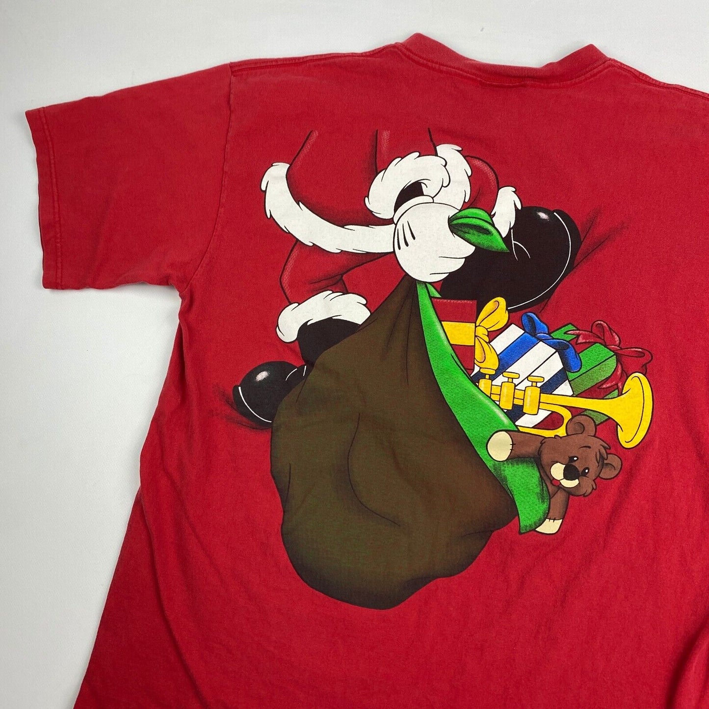 VINTAGE 90s Mickey Mouse Happy Holidays Disney Red Cartoon T-Shirt sz Large Men