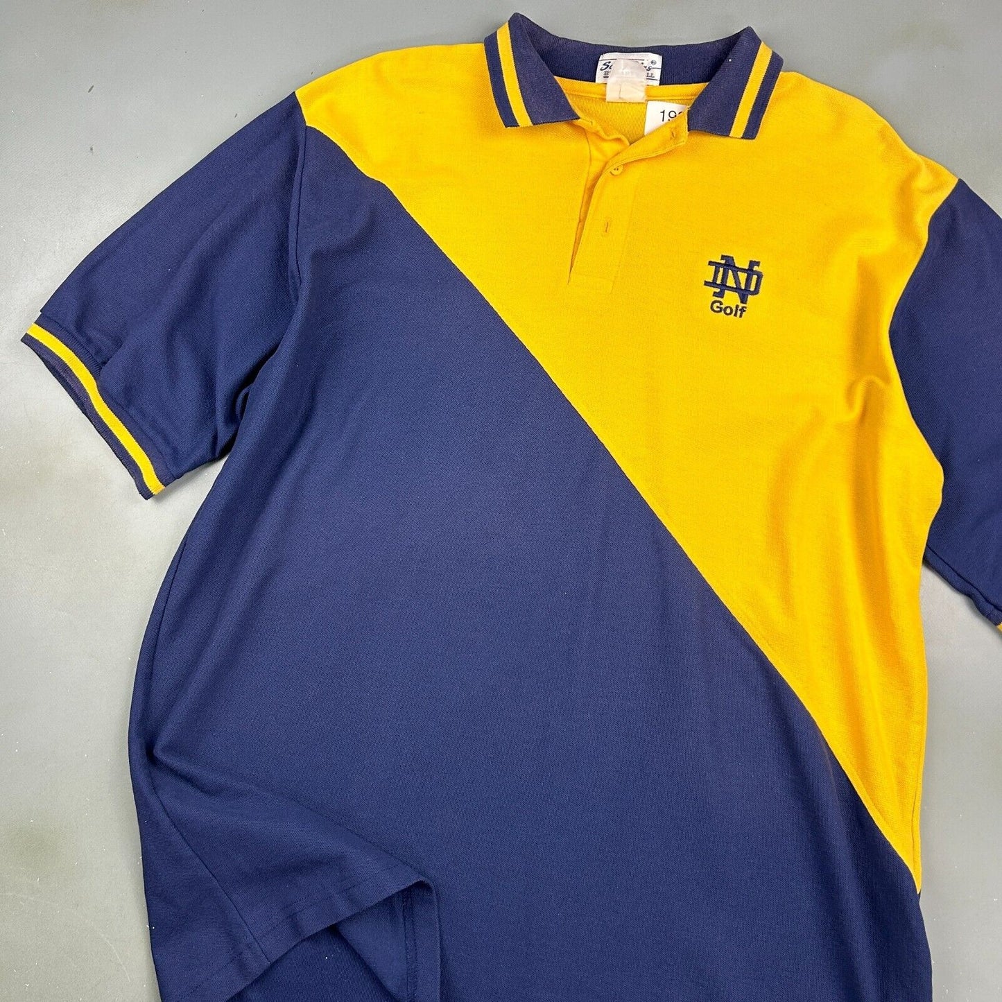 VINTAGE 90s | Notre Dame Golf Diagonal Cut Polo Shirt sz XL Adult