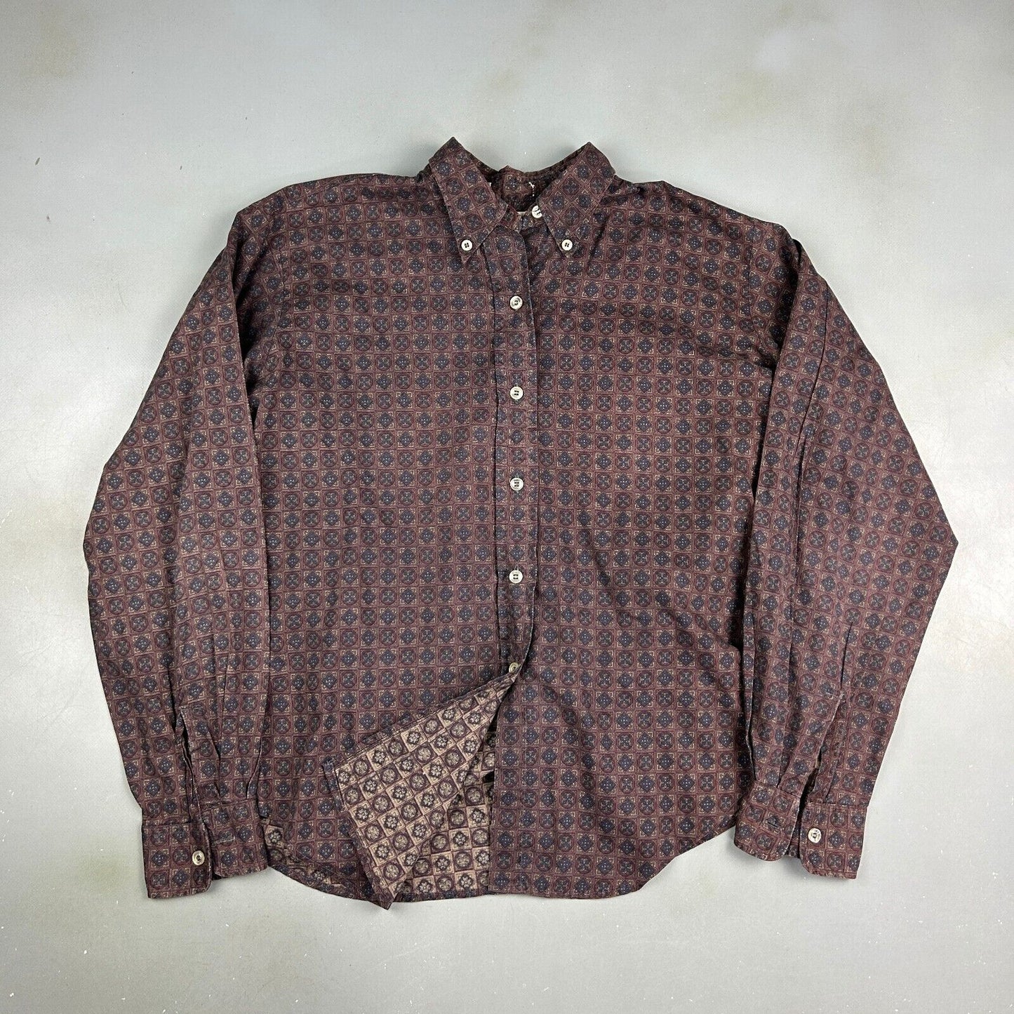 VINTAGE 70s Bonds Twin Mate Cotton Pattern Button Up Shirt sz Small Adult
