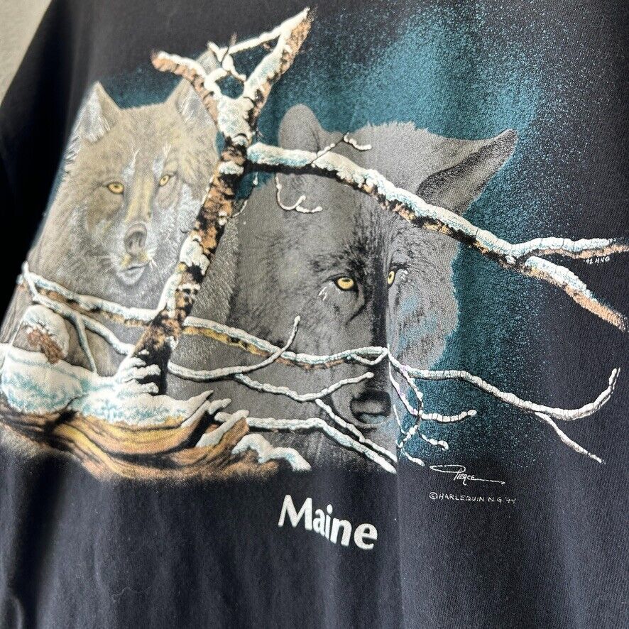 VINTAGE 90s | HarleQuinn Winter Wolves Art Nature Illustration T-Shirt sz XL