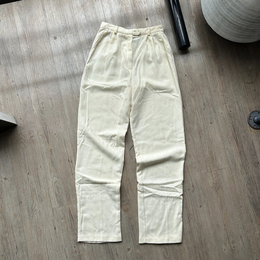VINTAGE 80s | Cream Wool Blend Pleated Trouser Pants W26 L32
