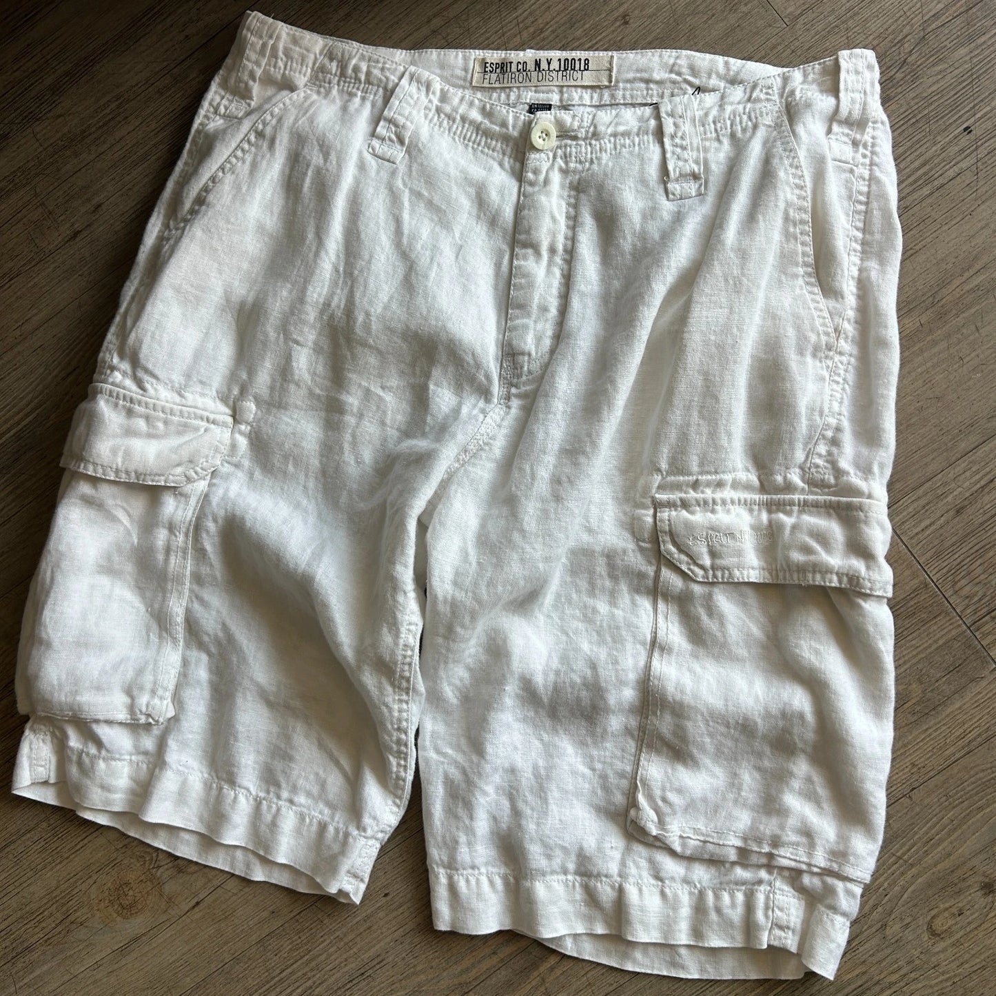 Esprit Co N.Y | White Linen Loose Fit Vintage Y2K Cargo Shorts sz W35