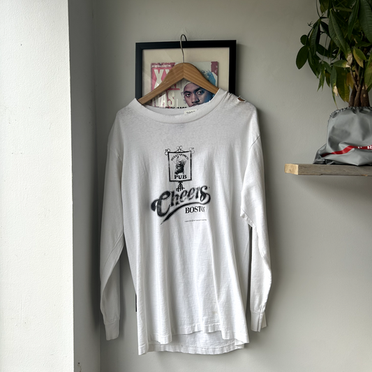 VINTAGE 1987 | Cheers Boston White Long Sleeve T-Shirt sz M Adult Made in USA