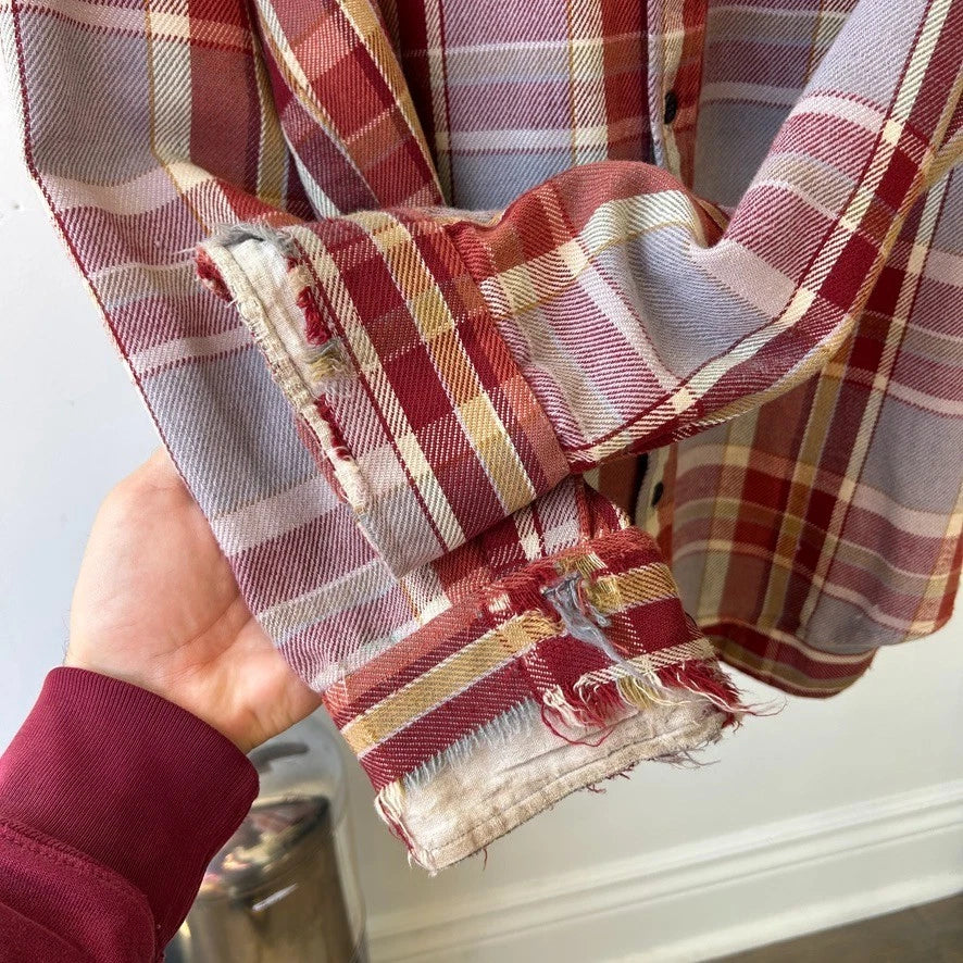 ALASKAN | 1960s - 70s Plaid Flannel Vintage Cotton Button Down Shirt sz L