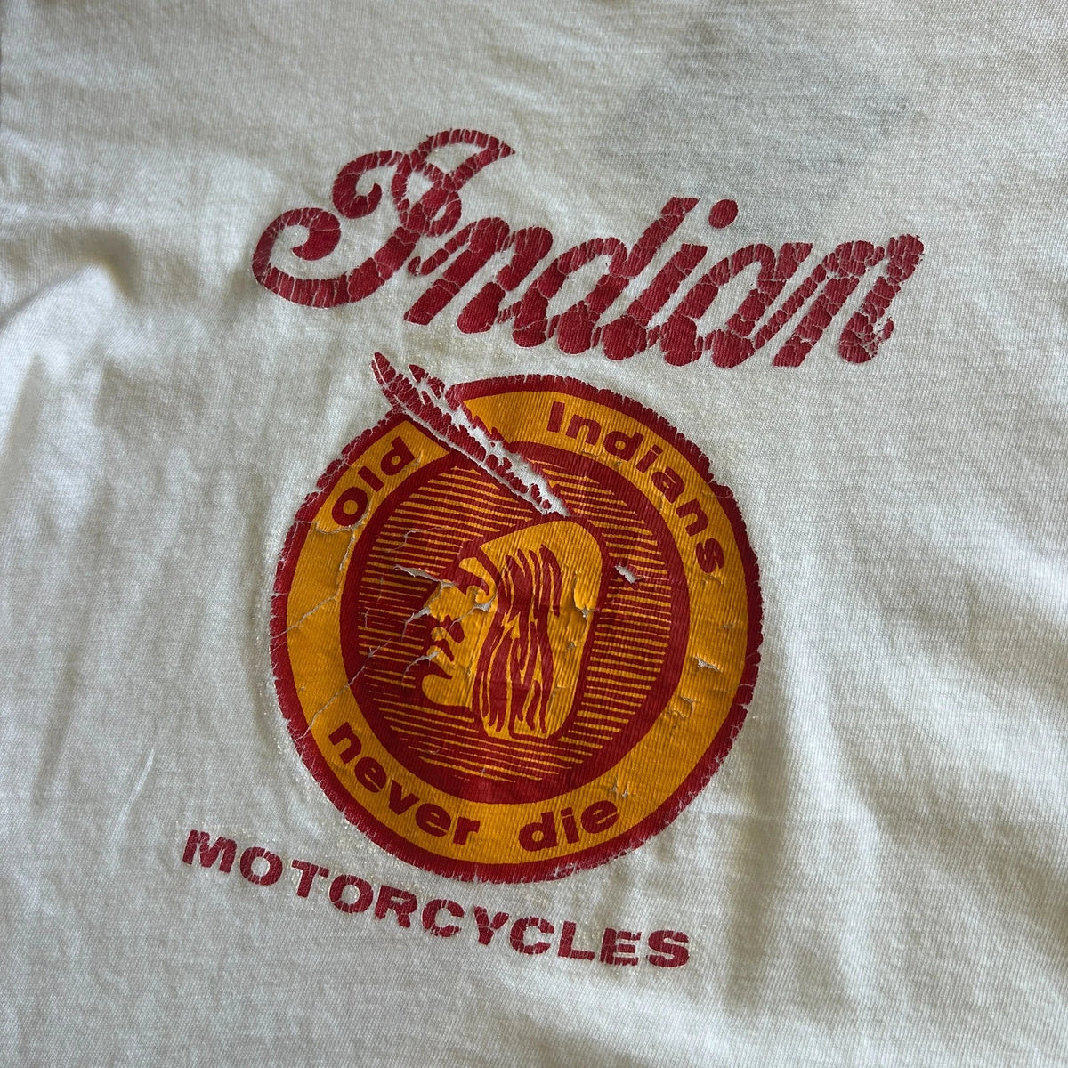 VINTAGE 1970s | Old INDIAN Motorcycles Never Die Logo T-Shirt sz S