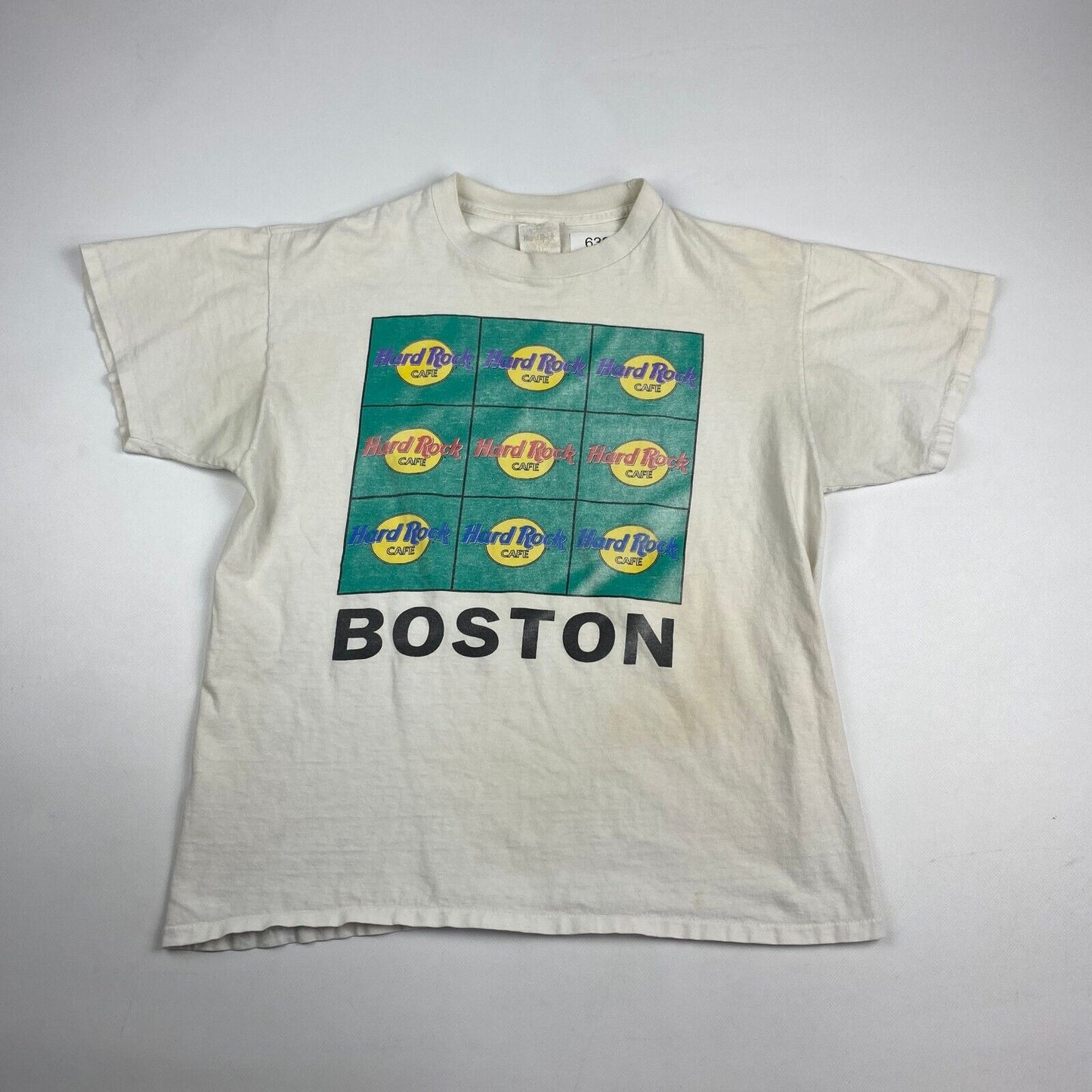 VINTAGE 90s Hard Rock Cafe Boston White T-Shirt sz Large Men