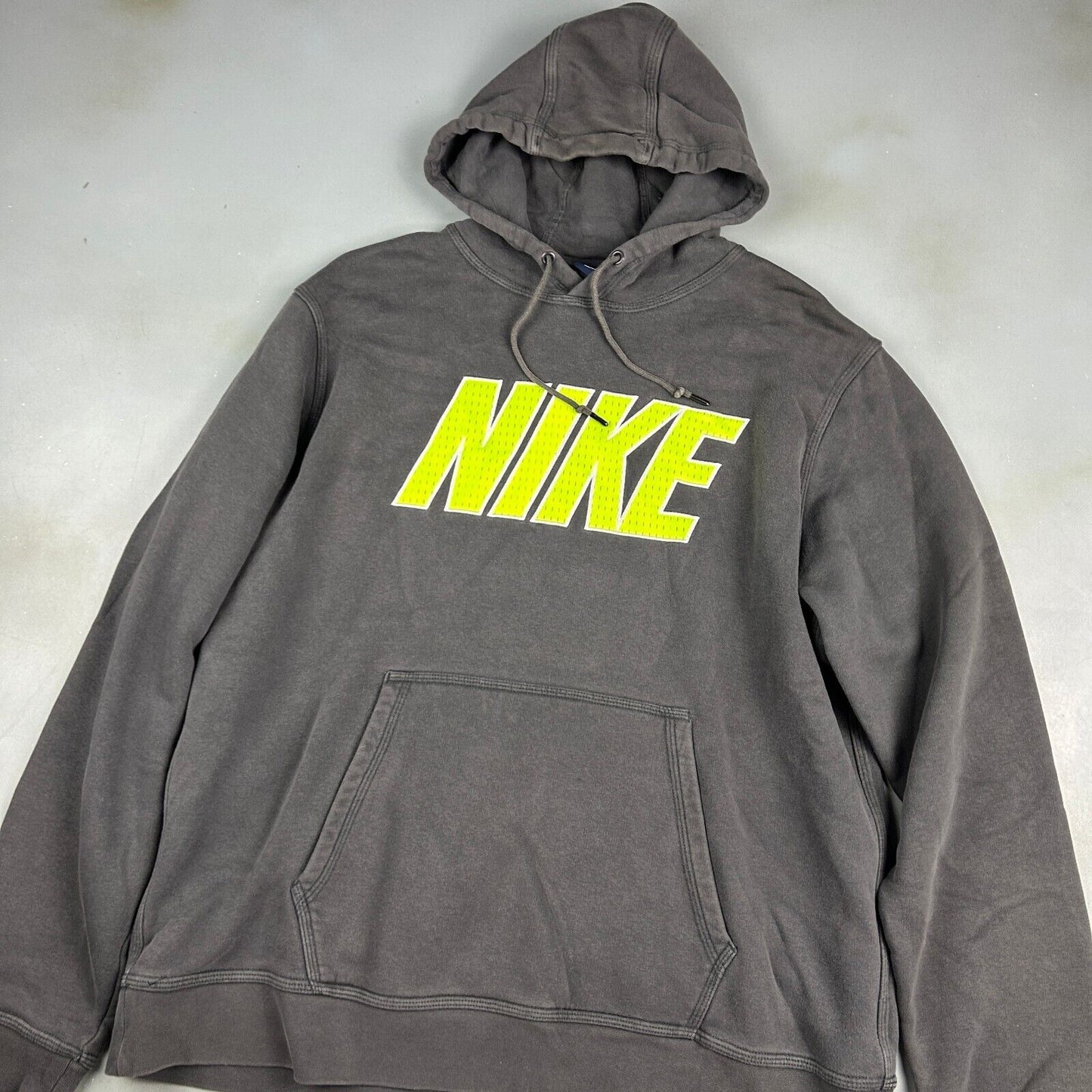 VINTAGE NIKE Big Spellout Dark Grey Hoodie Sweater sz L-XL Adult