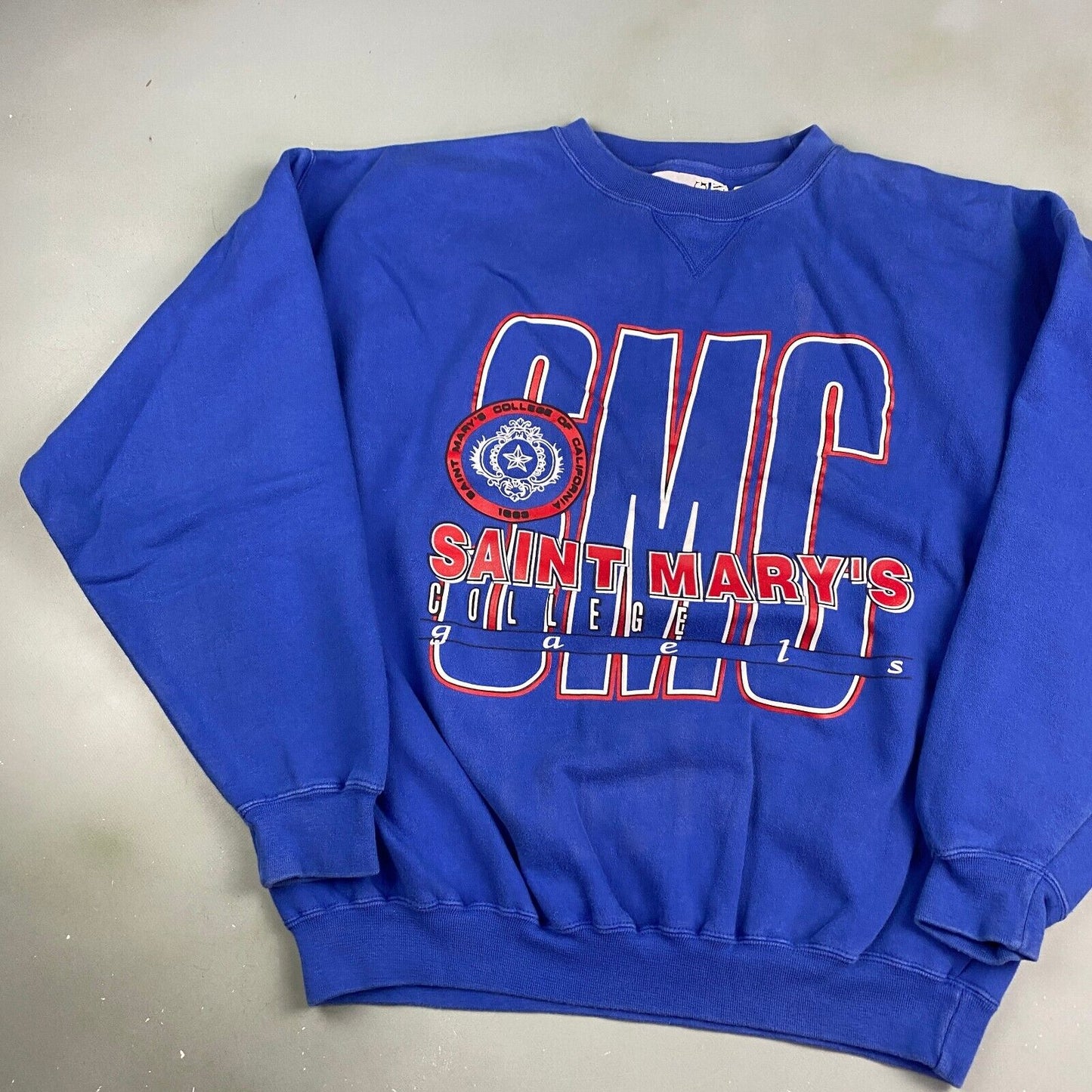 VINTAGE 90s Saint Marys College Blue Crewneck Sweater sz Large Mens Adult