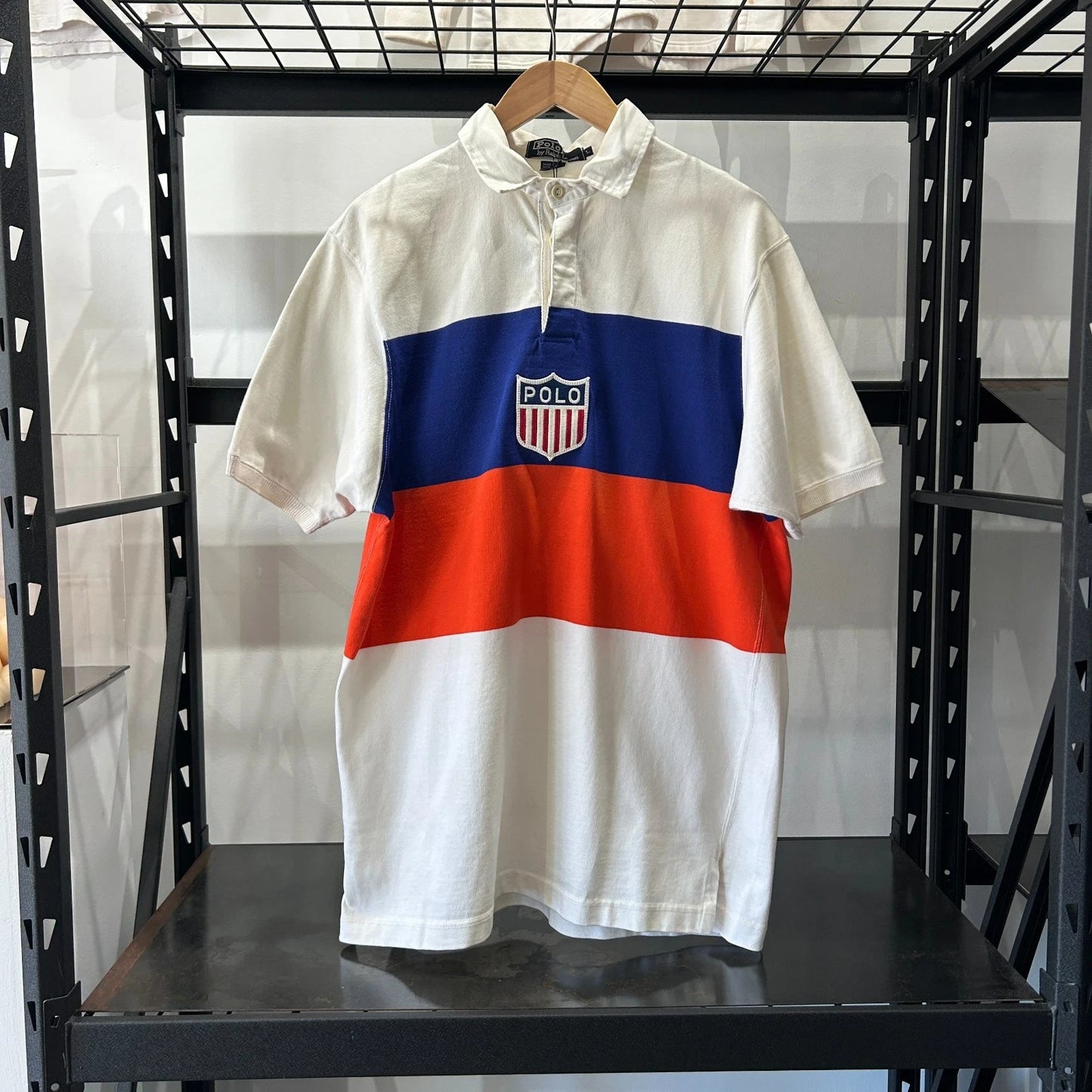 VINTAGE 90s | Polo by Ralph Lauren K-Swiss Crest Striped Stadium Polo Shirt sz L