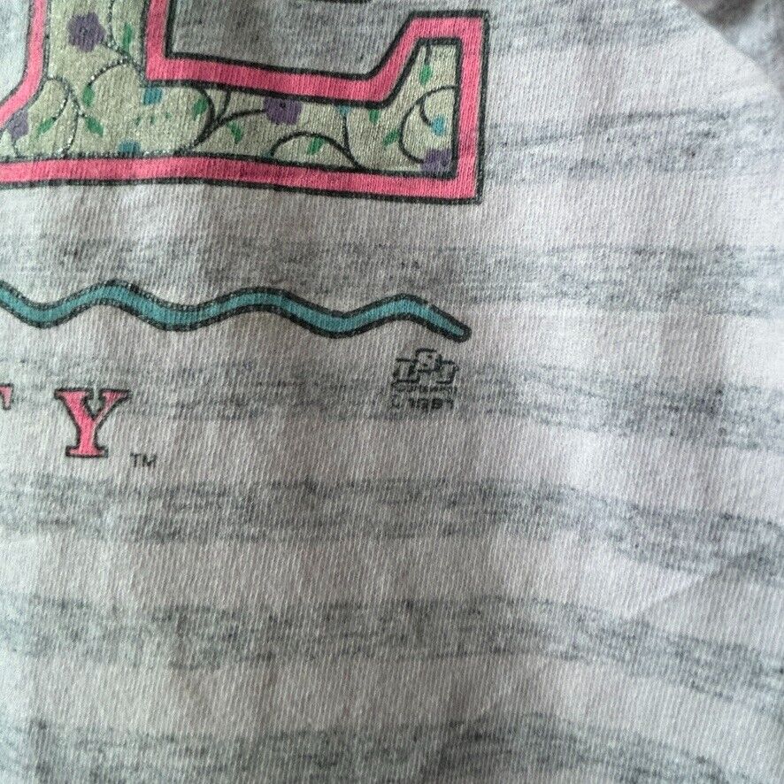 VINTAGE 80s 90s | Yale University Pink Hue Stiped T-Shirt sz S-M