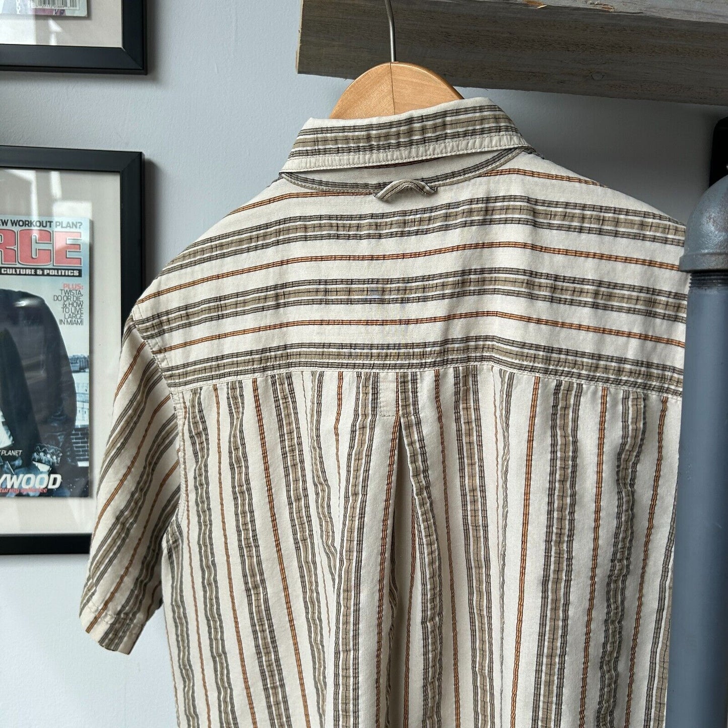 VINTAGE | B.U.M Earth-tone Striped Short Sleeve Button Down Shirt sz M