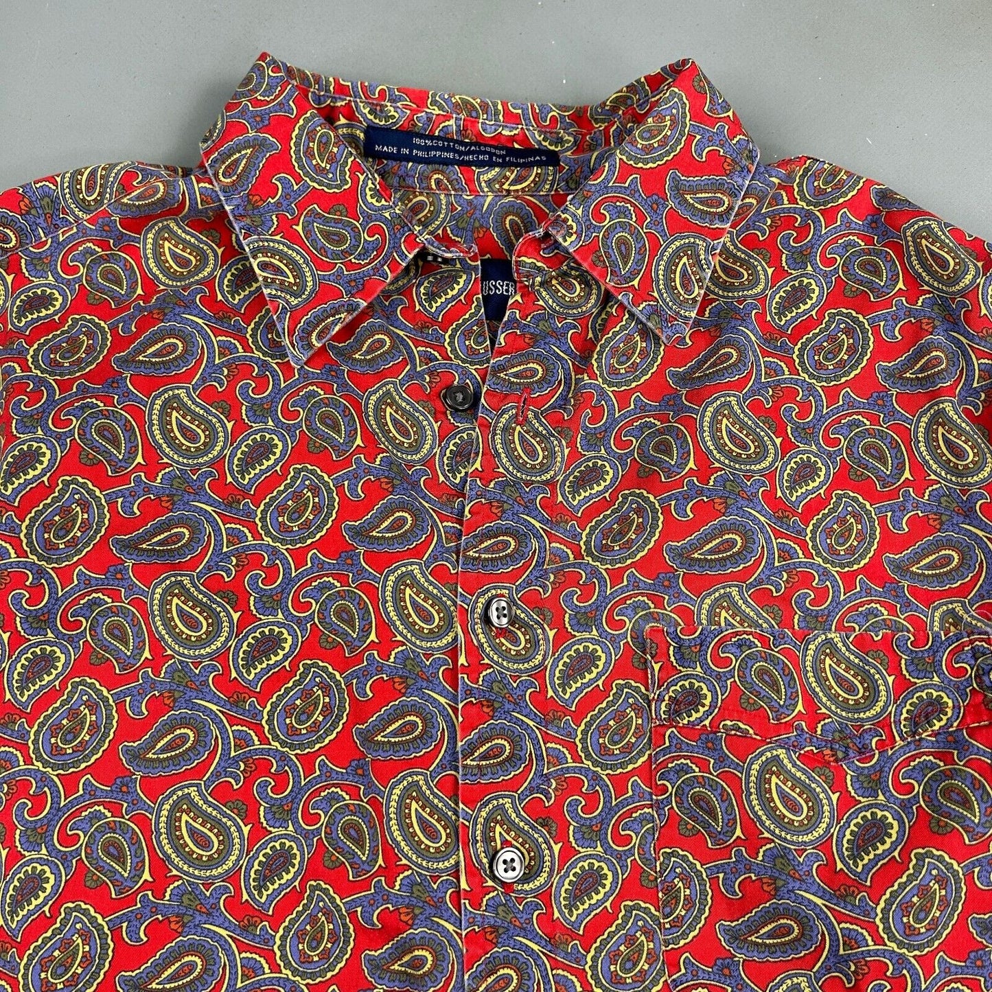 VINTAGE 90s Alan Flusser Cotton Paisley Pattern Button Up Shirt sz Medium Adult