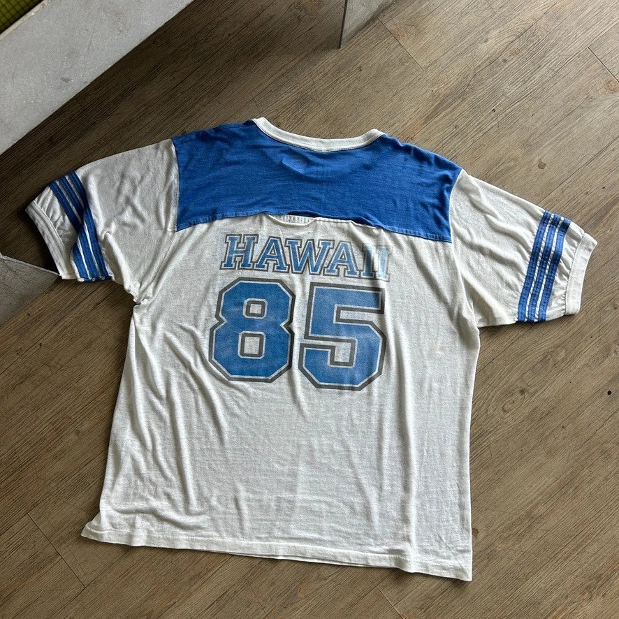 1980s | HAWAII #85 Thrashed Thin Cotton Vintage Football Jersey T-Shirt sz XL